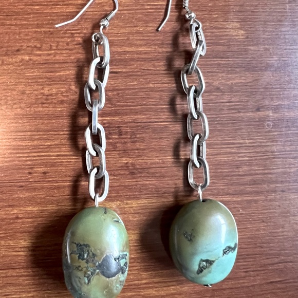 Royston Turquoise earrings on oxidized silver chain - Picture 1 of 2